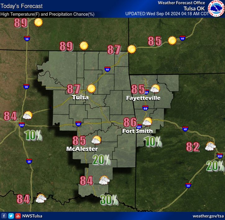 Rain showers are likely in the morning with cloudy skies later in the day for Wednesday in LeFlore County and the area.